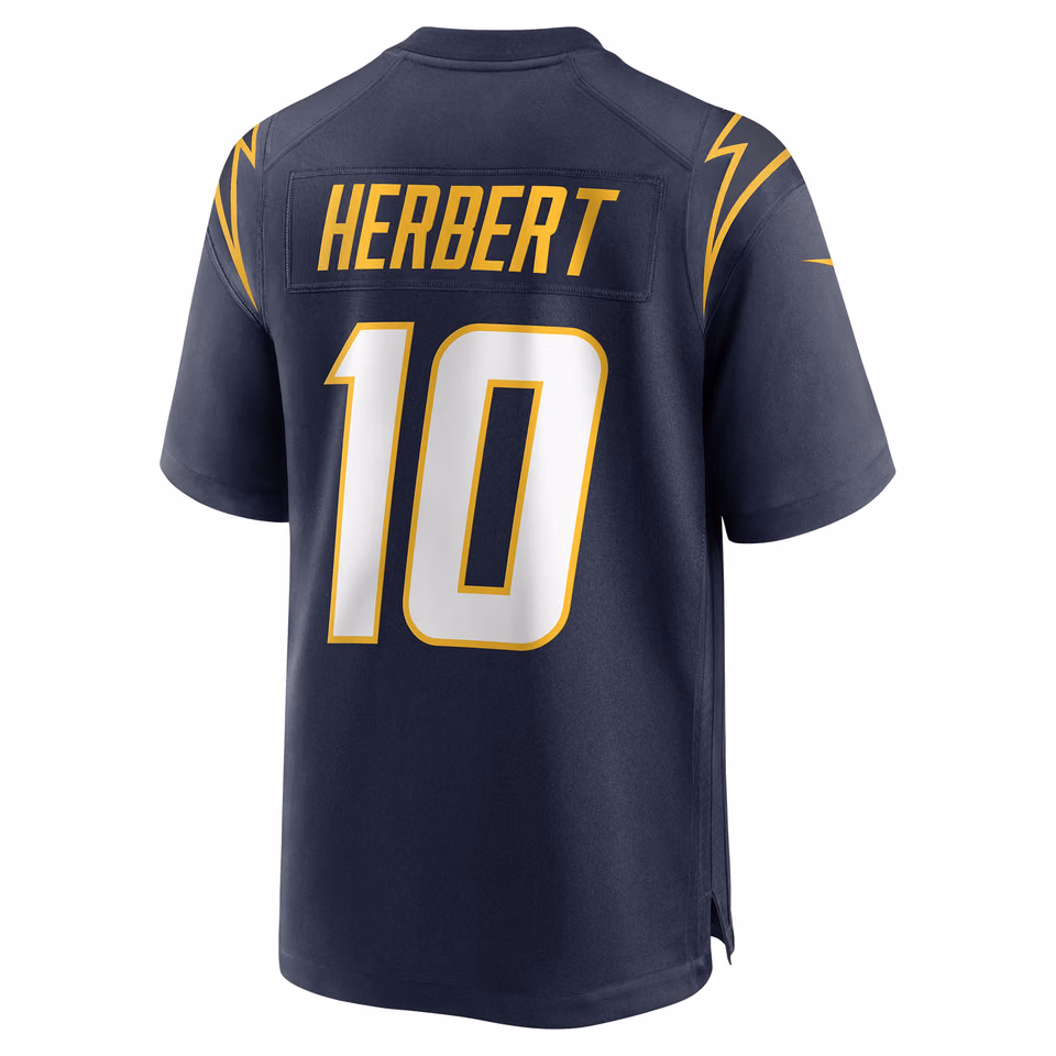 Justin Herbert #10 Los Angeles Chargers Nike Game NFL Football Jersey Navy view 3