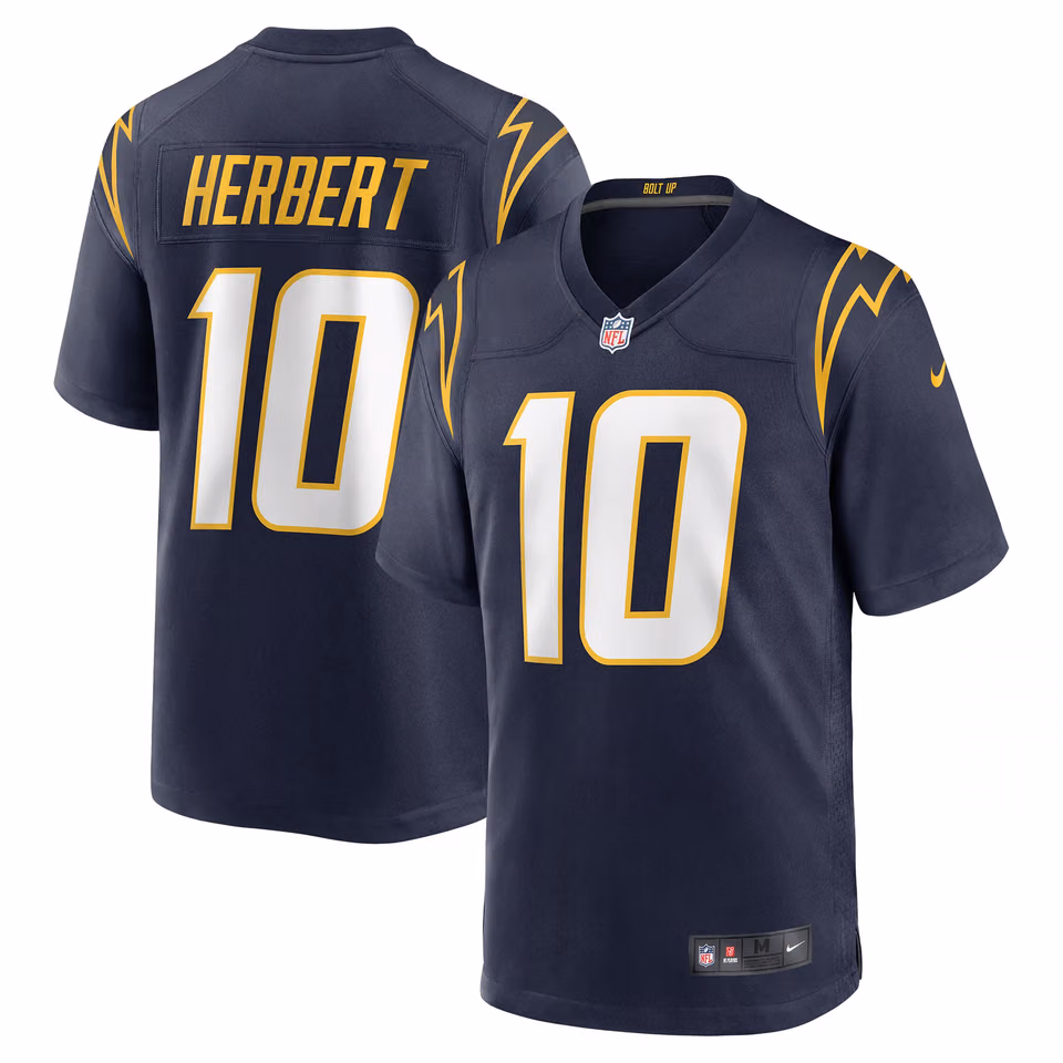 Justin Herbert #10 Los Angeles Chargers Nike Game NFL Football Jersey Navy view 1