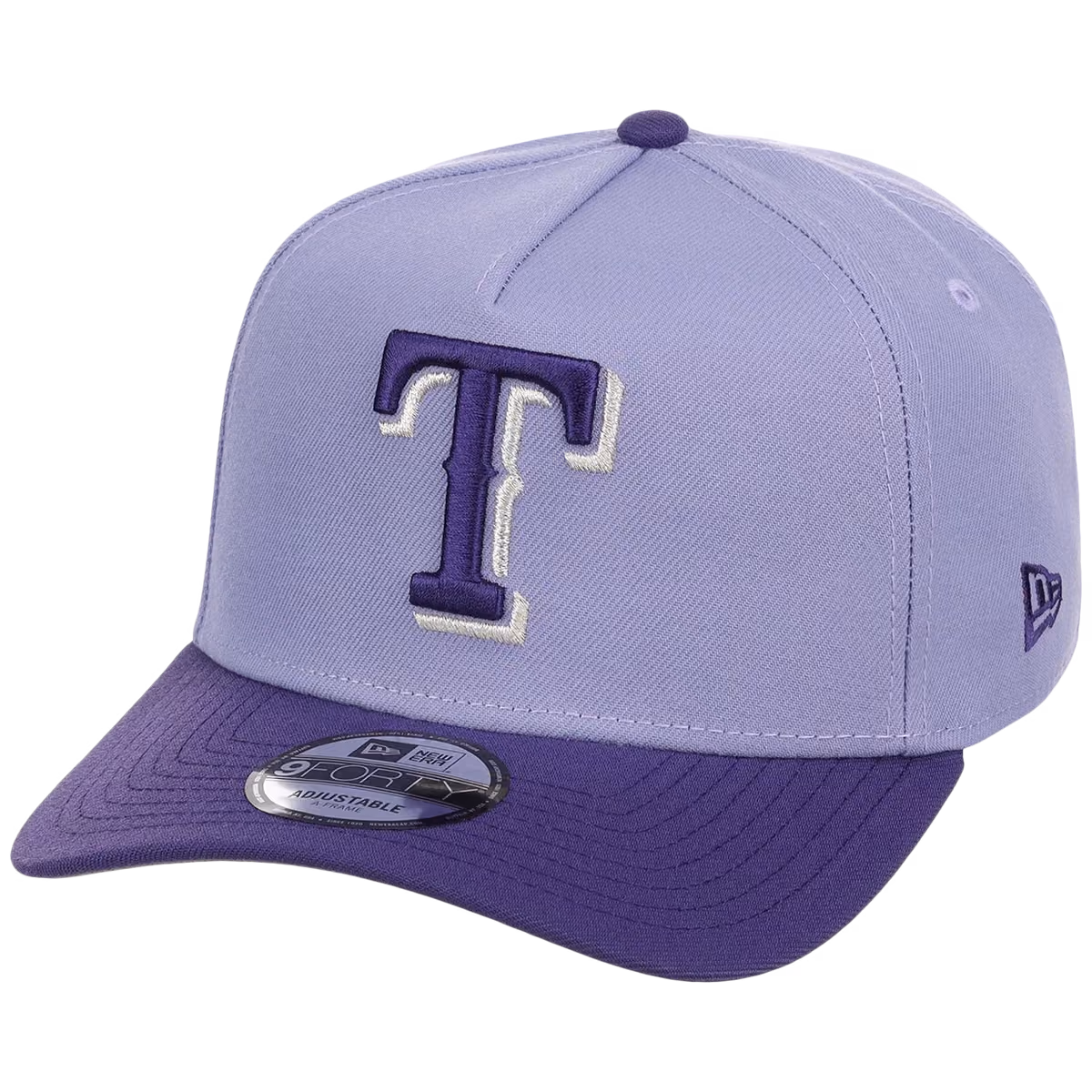 Texas Rangers MLB Lavender x Purple FASHION CORE New Era 9FORTY A-Frame detail view