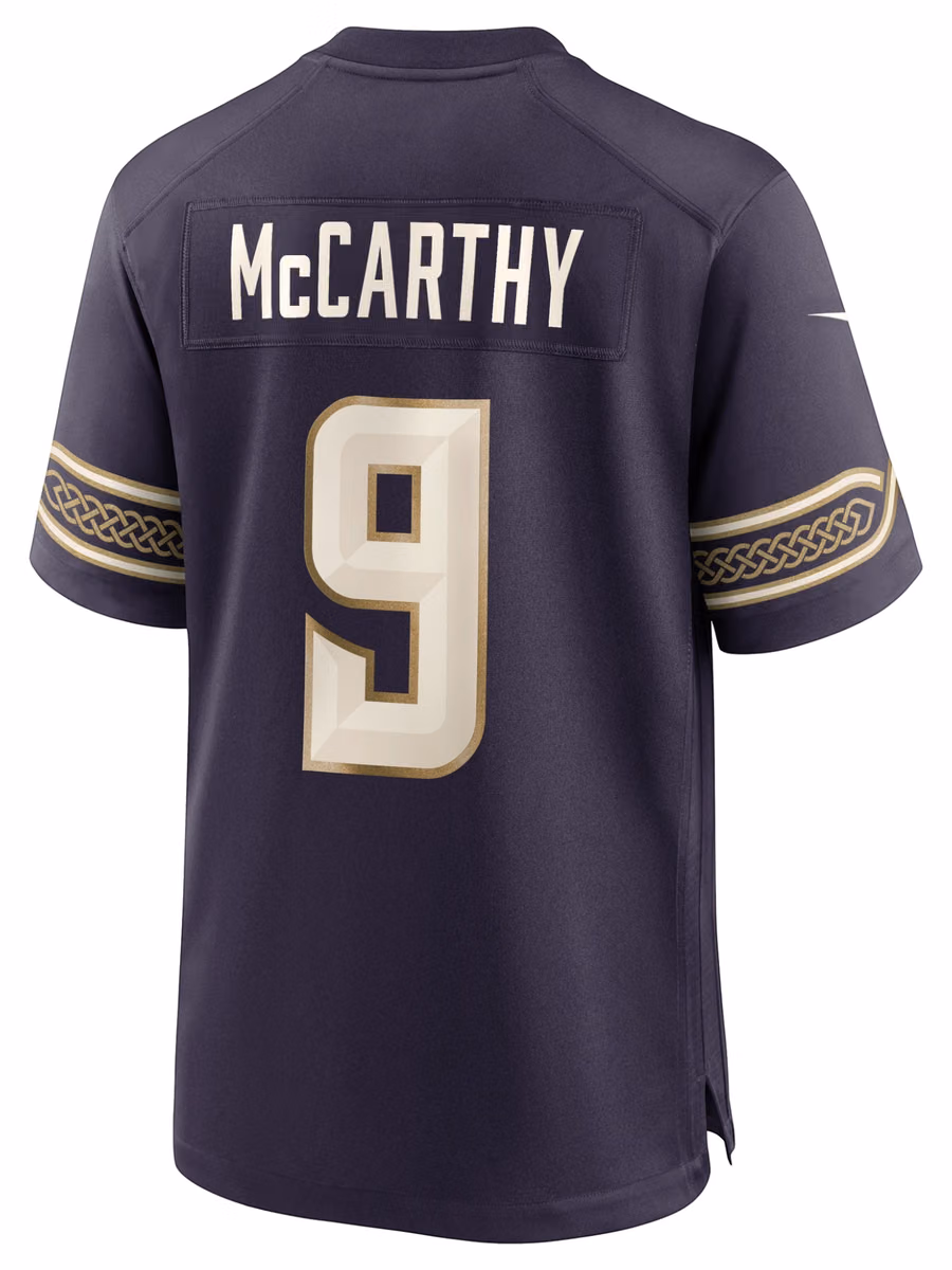 J.J. McCarthy #9 Minnesota Vikings 2026 Rivalries Game NFL Jersey Purple view 3