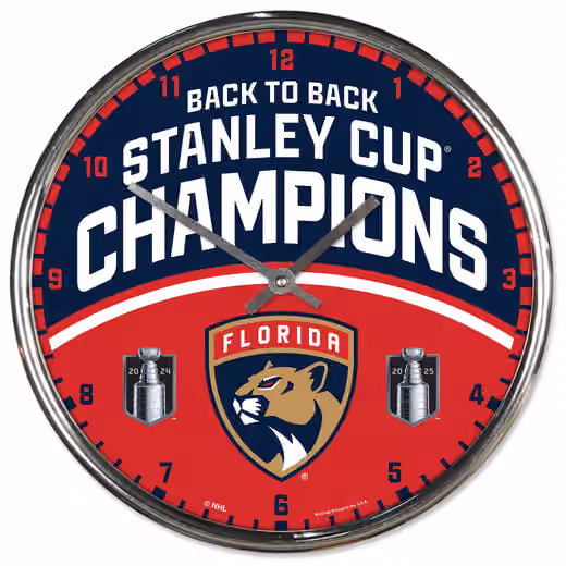 Florida Panthers 2025 Stanley Cup Champions Chrome NHL Wall Clock view 1