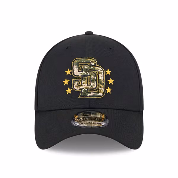 San Diego Padres 2024 MLB Armed Forces New Era 39THIRTY Flex Cap Black view 3