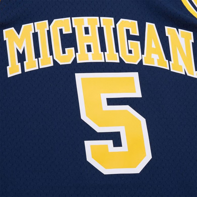 Jalen Rose #5 Michigan Wolverines 1991-92 Mitchell & Ness Swingman NCAA Jersey Navy view 4