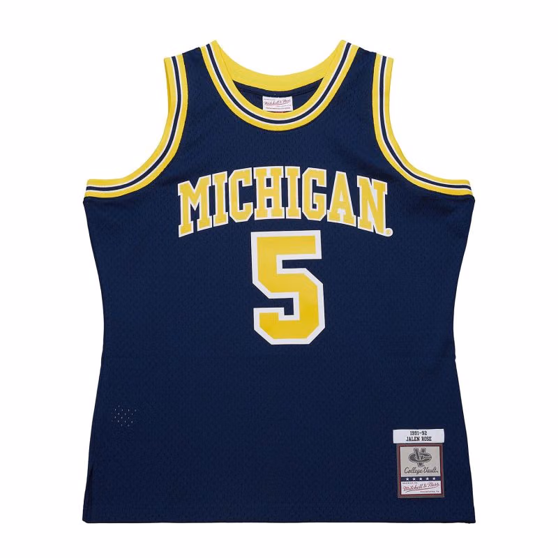 Jalen Rose #5 Michigan Wolverines 1991-92 Mitchell & Ness Swingman NCAA Jersey Navy view 1
