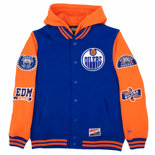 Edmonton Oilers Full Snap Patch NHL Jacket Blue/Orange view 1