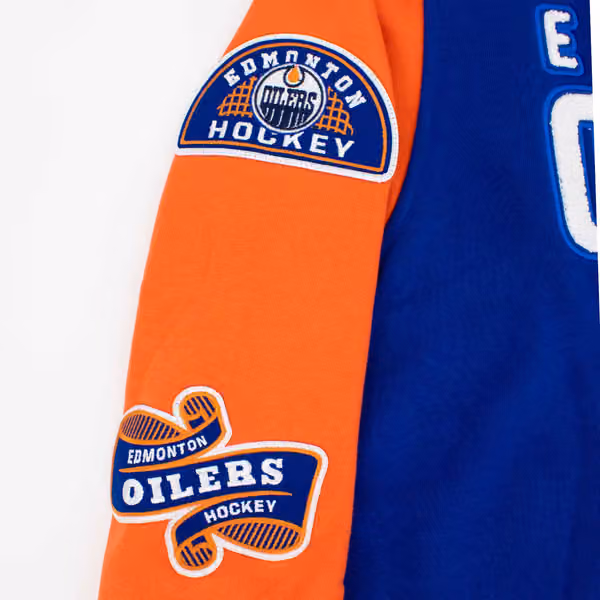 Edmonton Oilers Full Snap Patch NHL Jacket Blue/Orange view 3