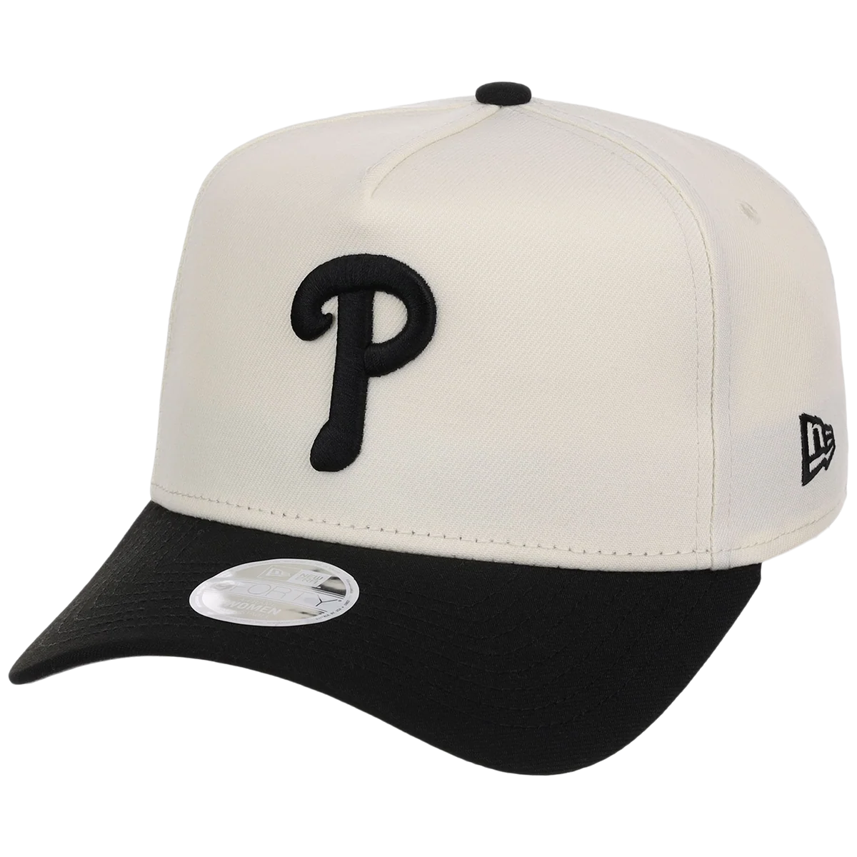 Philadelphia Phillies Women's New Era 9FORTY Chrome x Black A-Frame detail view