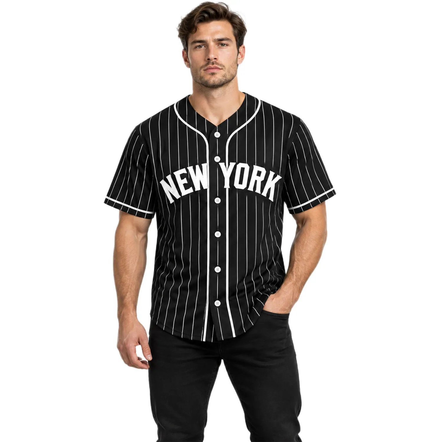 New York Yankees Black Jerseys Custom Player Elite Pinstripe Style