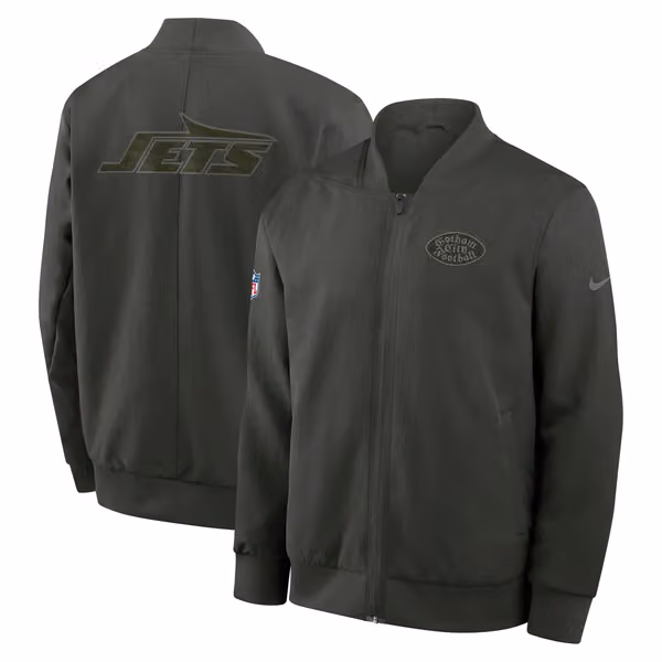 New York Jets 2025 Rivalries Sideline Bomber Jacke Olive view 1