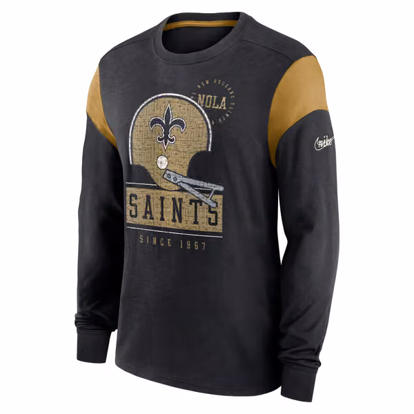 New Orleans Saints NFL Historic Nike Slub Long Sleeve Shirt Black view 2