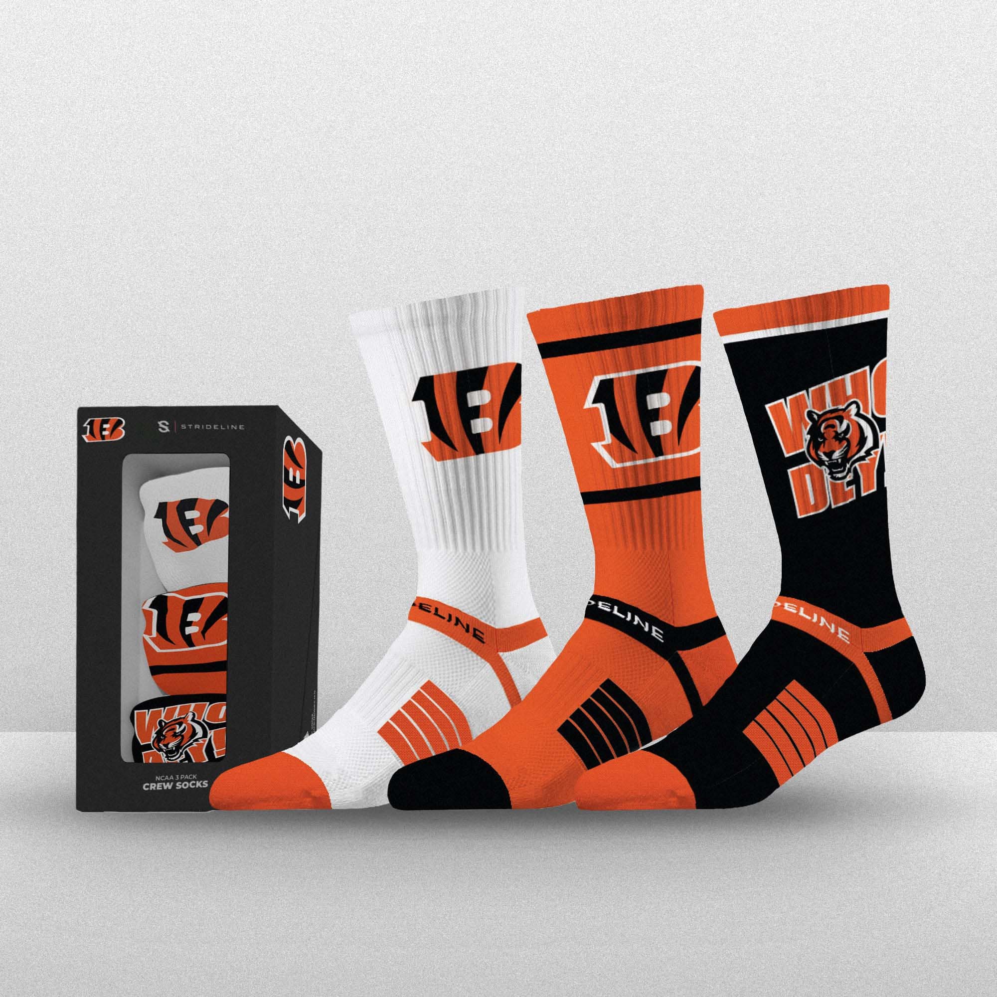 Cincinnati Bengals Strideline Premium NFL Crew Socks 3-Pack Box view 1