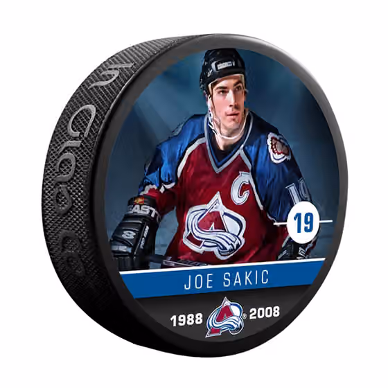 Joe Sakic Colorado Avalanche Alumni NHL Puck view 1