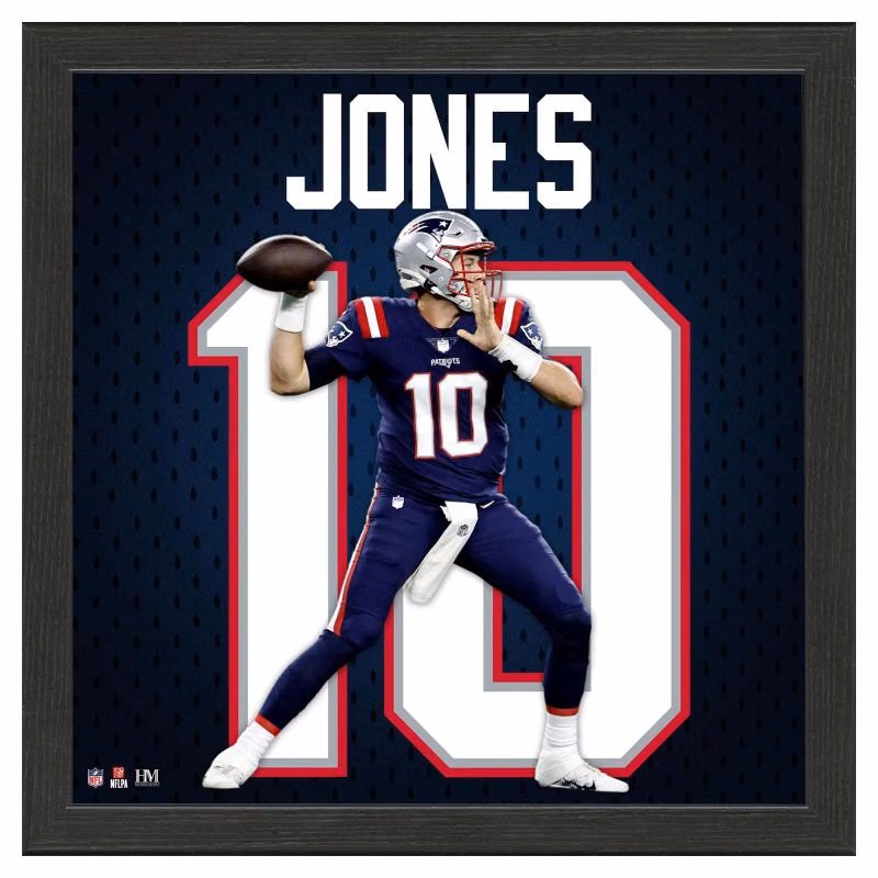 Mac Jones #10 New England Patriots Impact Jersey Framed NFL Photo view 1