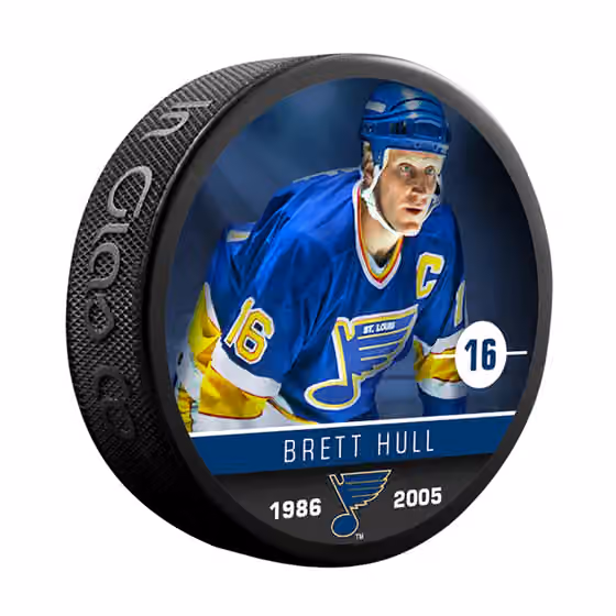 Brett Hull St. Louis Blues Alumni NHL Puck view 1
