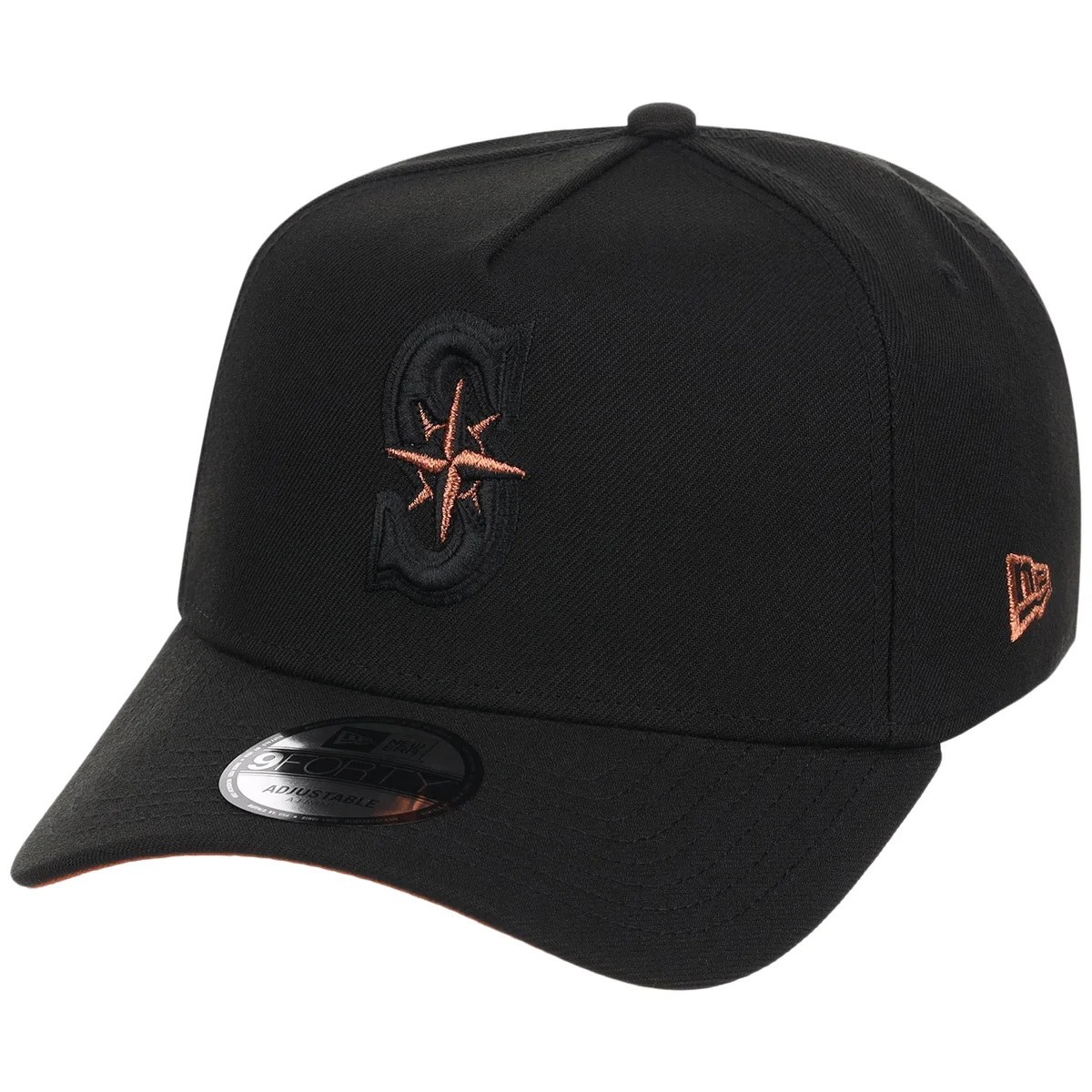 Seattle Mariners MLB Black x Rust FASHION CORE New Era 9FORTY A-Frame detail view