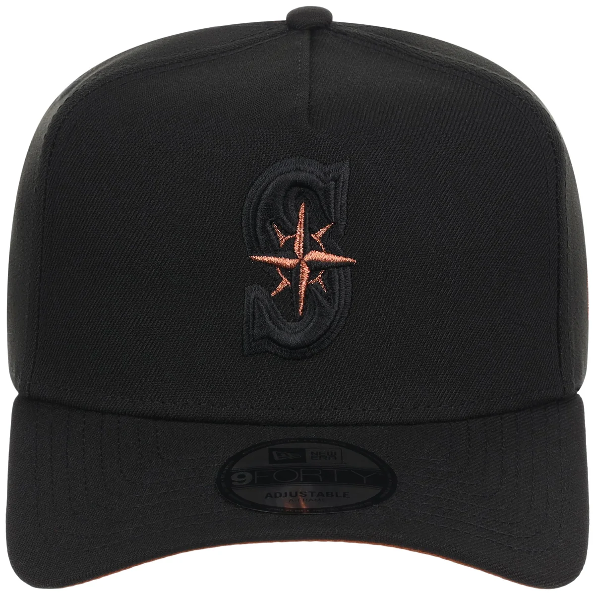 Seattle Mariners MLB Black x Rust FASHION CORE New Era 9FORTY A-Frame detail view