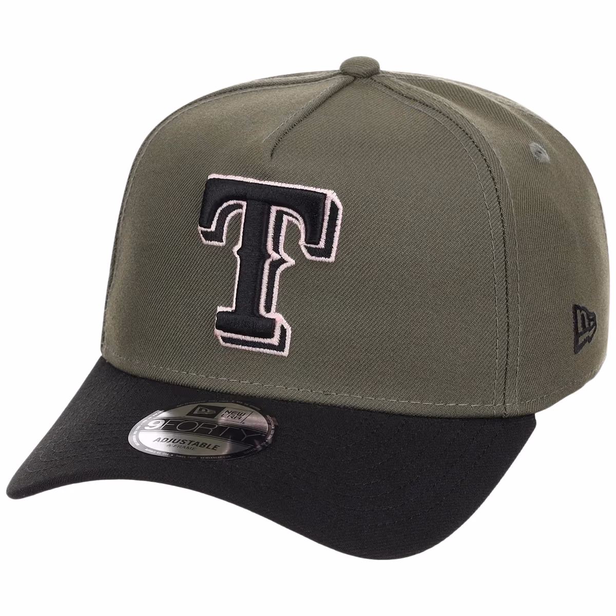 Texas Rangers MLB Olive x Black & Pink FASHION CORE New Era 9FORTY A-Frame detail view