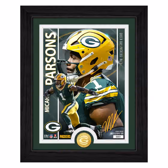 Micah Parsons Green Bay Packers Artist Proof Bronze Coin NFL Photo Frame view 1