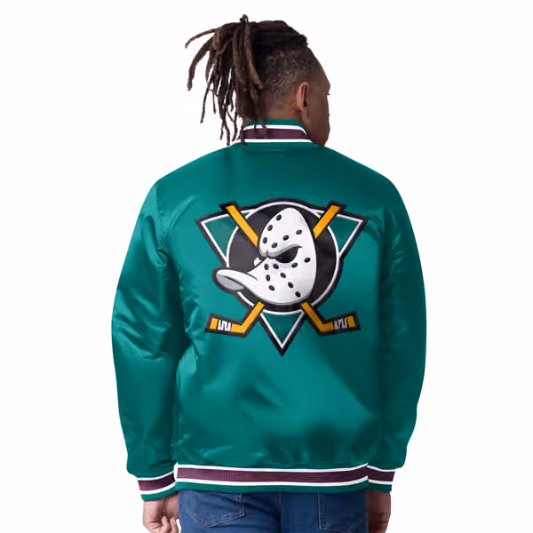 Anaheim Ducks Closer Reversible NHL Varsity Jacket Purple/Teal view 4