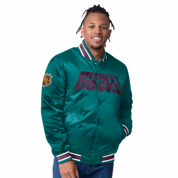 Anaheim Ducks Closer Reversible NHL Varsity Jacket Purple/Teal view 3