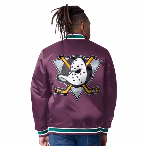 Anaheim Ducks Closer Reversible NHL Varsity Jacket Purple/Teal view 2