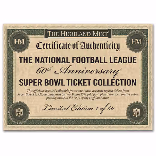 Super Bowl 60th Anniversary Ticket Collection NFL Frame view 6