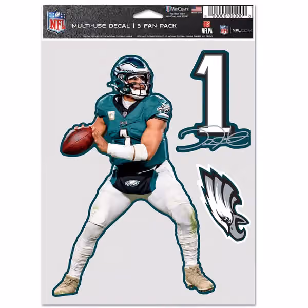 Jalen Hurts #1 Philadelphia Eagles Player NFL Decals Set (3 Pcs.) view 1