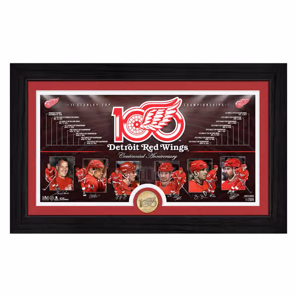 Detroit Red Wings 100th Anniversary Bronze Coin Framed NHL Photo view 1