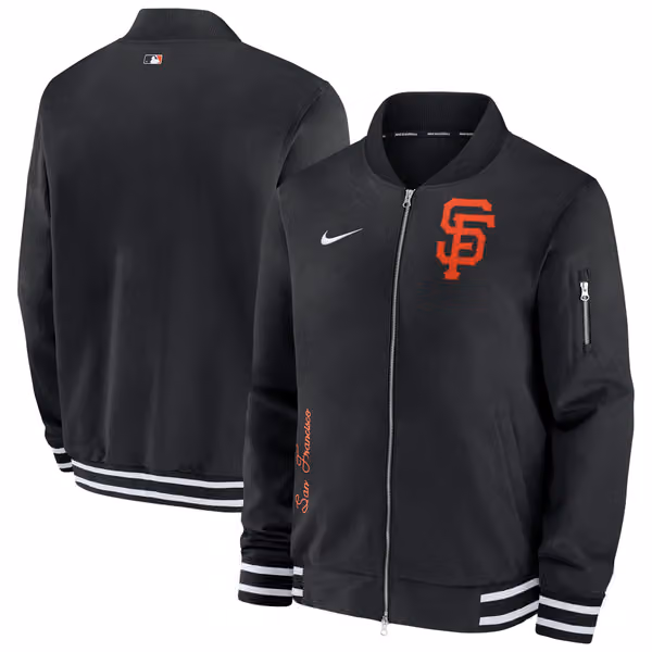 San Francisco Giants 2024 MLB Authentic Collection Nike Bomber Jacket Black view 1