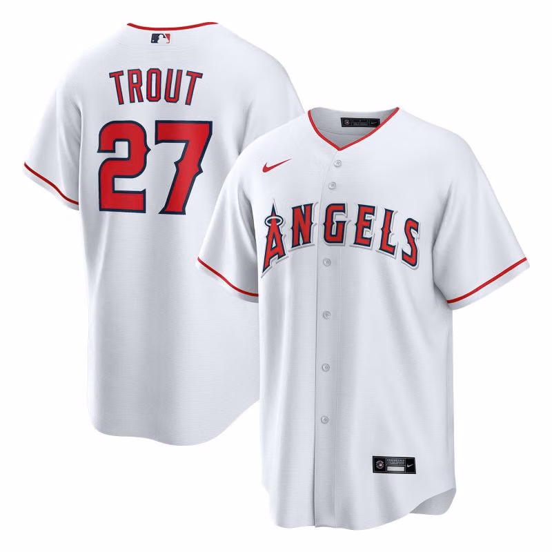 Mike Trout #27 Los Angeles Angels Nike MLB Jersey White view 1