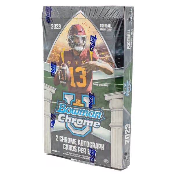 2023 Bowman Chrome University Football NCAA Hobby Box view 1