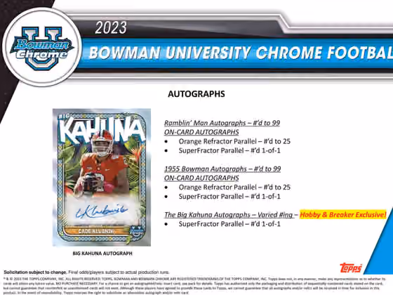 2023 Bowman Chrome University Football NCAA Hobby Box view 6