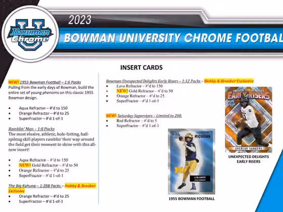 2023 Bowman Chrome University Football NCAA Hobby Box view 4