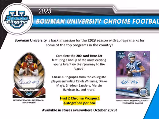 2023 Bowman Chrome University Football NCAA Hobby Box view 2