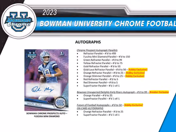 2023 Bowman Chrome University Football NCAA Hobby Box view 5