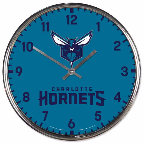 Charlotte Hornets Chrome NBA Team Design Wall Clock view 1