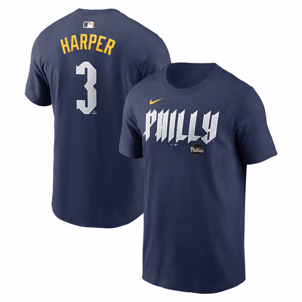 Bryce Harper #3 Philadelphia Phillies City Connect Player MLB T-Shirt Navy view 1