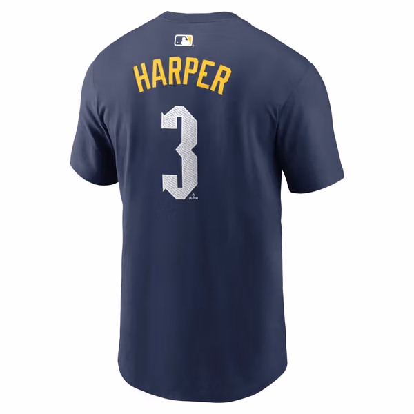 Bryce Harper #3 Philadelphia Phillies City Connect Player MLB T-Shirt Navy view 3