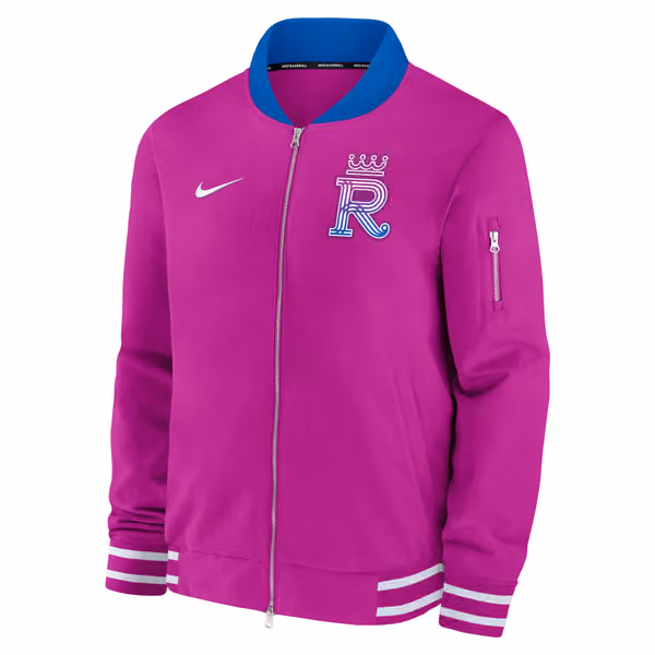 Kansas City Royals City Connect 2026 MLB Authentic Dugout Bomber Jacket Purple view 2
