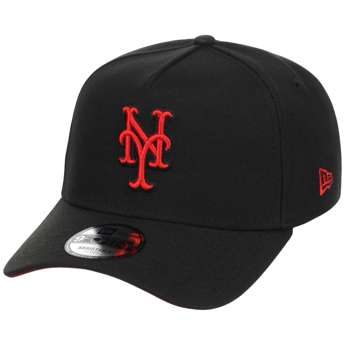 New York Mets MLB Black x Red FASHION CORE New Era 9FORTY A-Frame detail view