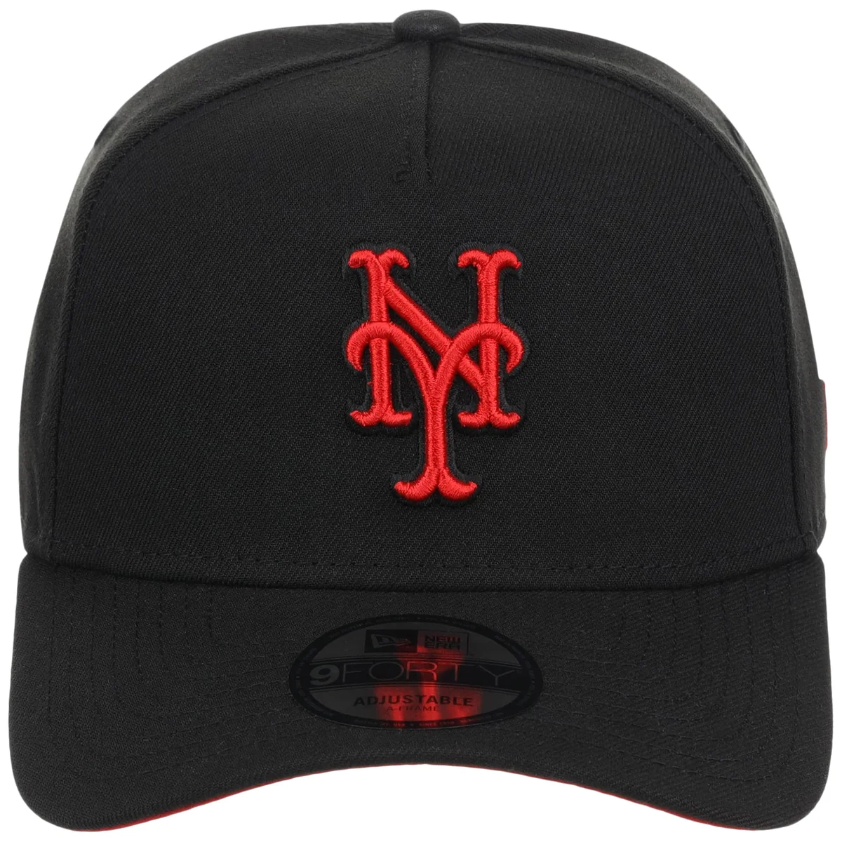 New York Mets MLB Black x Red FASHION CORE New Era 9FORTY A-Frame detail view