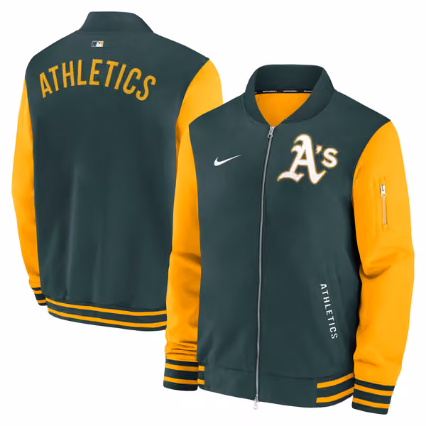 Athletics 2026 MLB Authentic Dugout Bomber Jacket Green view 1