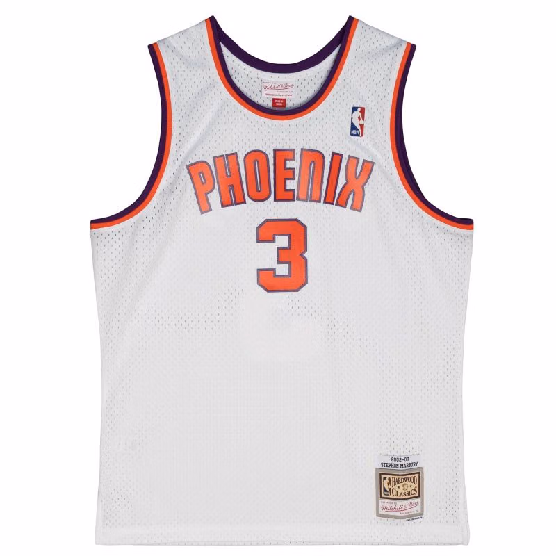 Stephon Marbury #3 Phoenix Suns 2002-03 Mitchell & Ness Swingman NBA Jersey White view 1