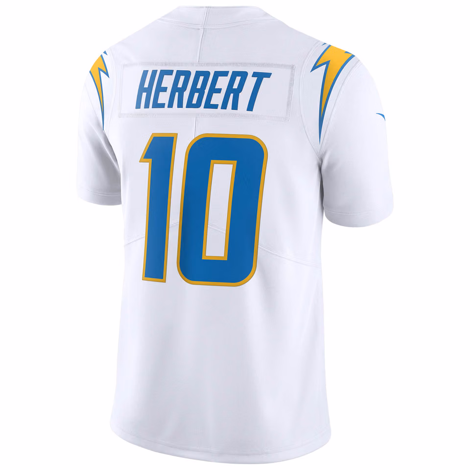 Justin Herbert #10 Los Angeles Chargers Nike Vapor Limited NFL Jersey White view 3