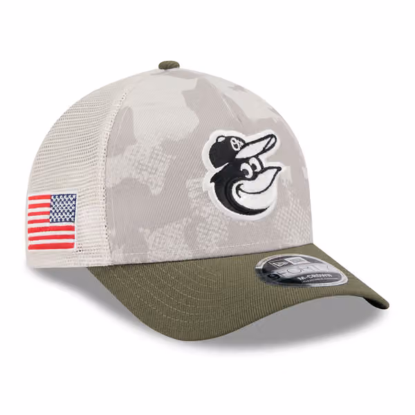 Baltimore Orioles 2025 MLB Armed Forces 9FORTY M-Crown A-Frame Snapback Cap product photo