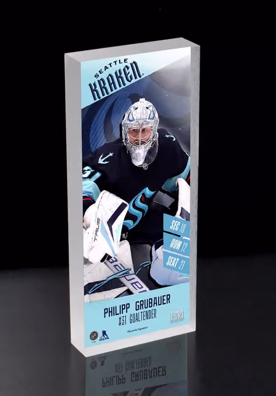 Philipp Grubauer Seattle Kraken NHL Player Ticket 3D Block Art view 1