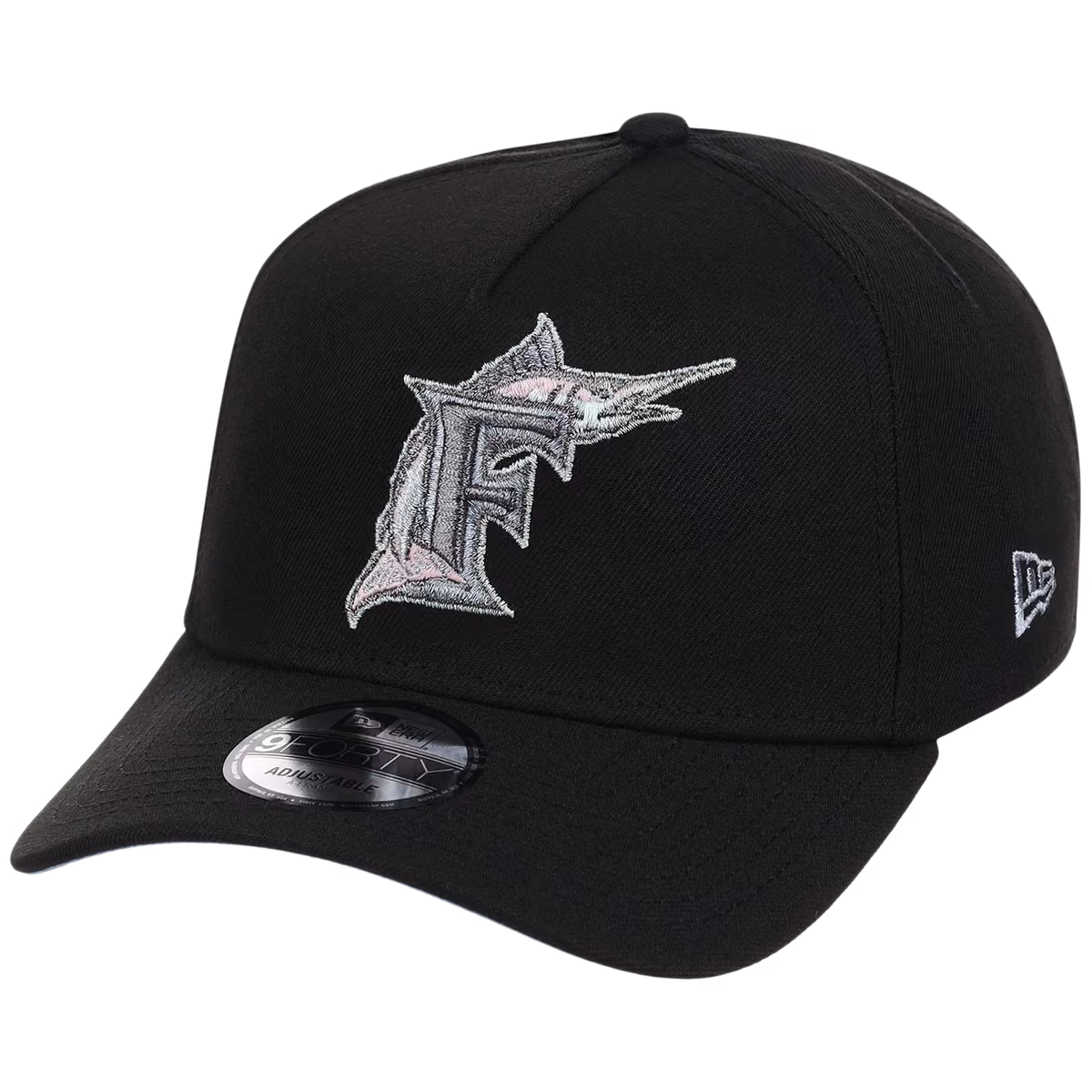 Miami Marlins MLB Pewter Skies New Era 9FORTY A-Frame detail view