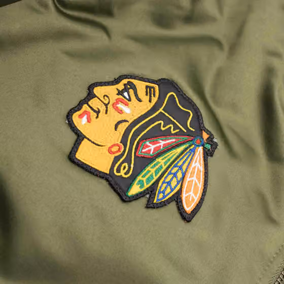 Chicago Blackhawks Olive Mitchell & Ness Heavyweight Satin NHL Jacket view 3