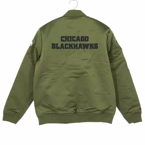 Chicago Blackhawks Olive Mitchell & Ness Heavyweight Satin NHL Jacket view 2