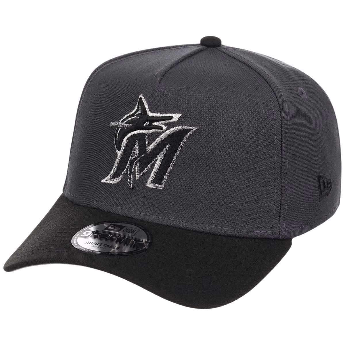 Miami Marlins MLB Graphite x Black FASHION CORE New Era 9FORTY A-Frame detail view